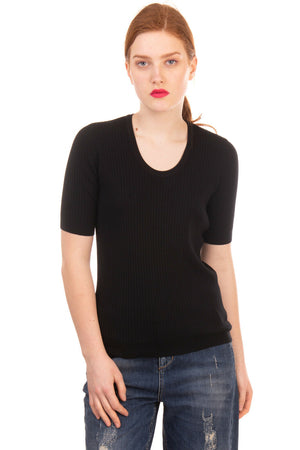 SALVATORE FERRAGAMO Black Silk & Wool Ribbed Knit size S